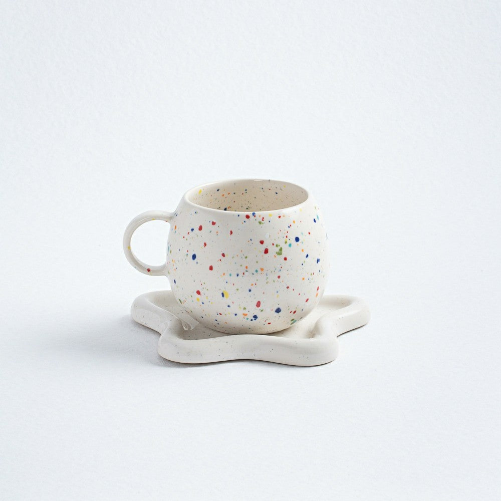 Plow & Hearth White Ball Stoneware Ceramic Mug, 17oz