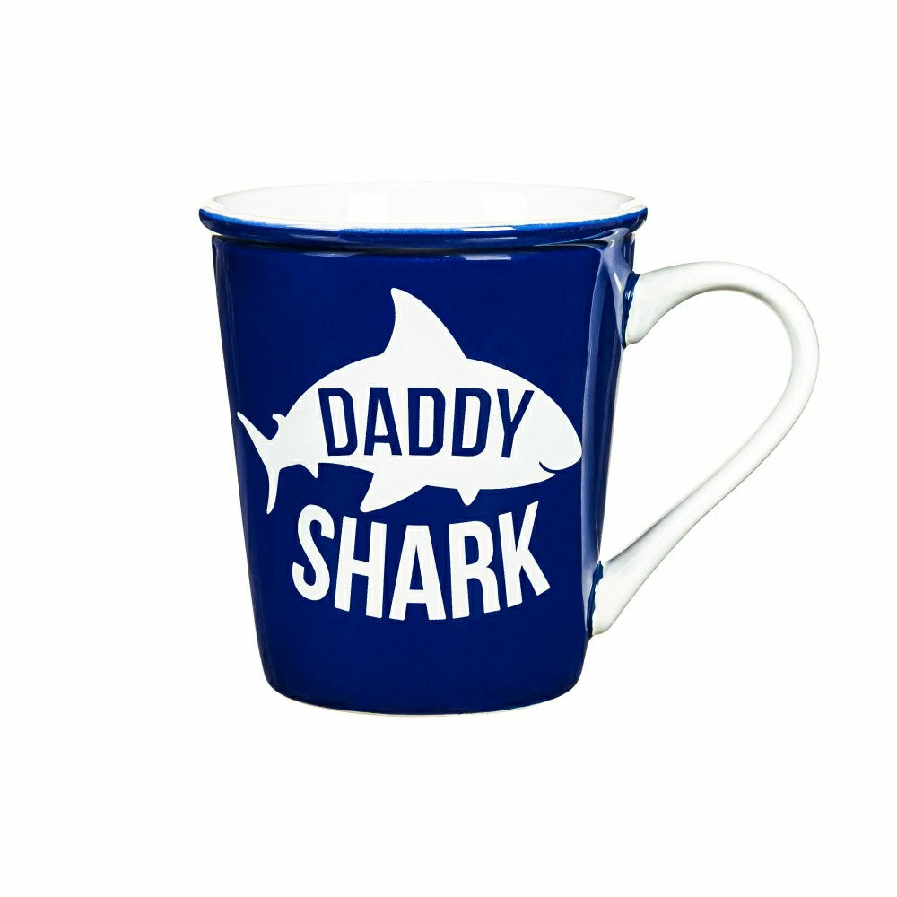 Plow & Hearth Daddy and Me Drinkware Gift Sets Ceramic Cup O' Java, Daddy Shark/Baby