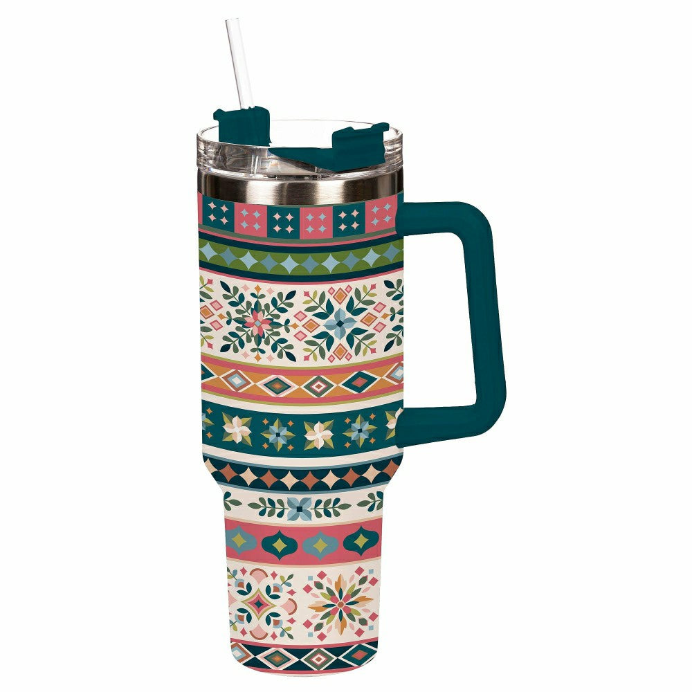 Plow & Hearth Bursting Blossoms Diamond Tapestry Tumbler Stainless-Steel Trenta Cup