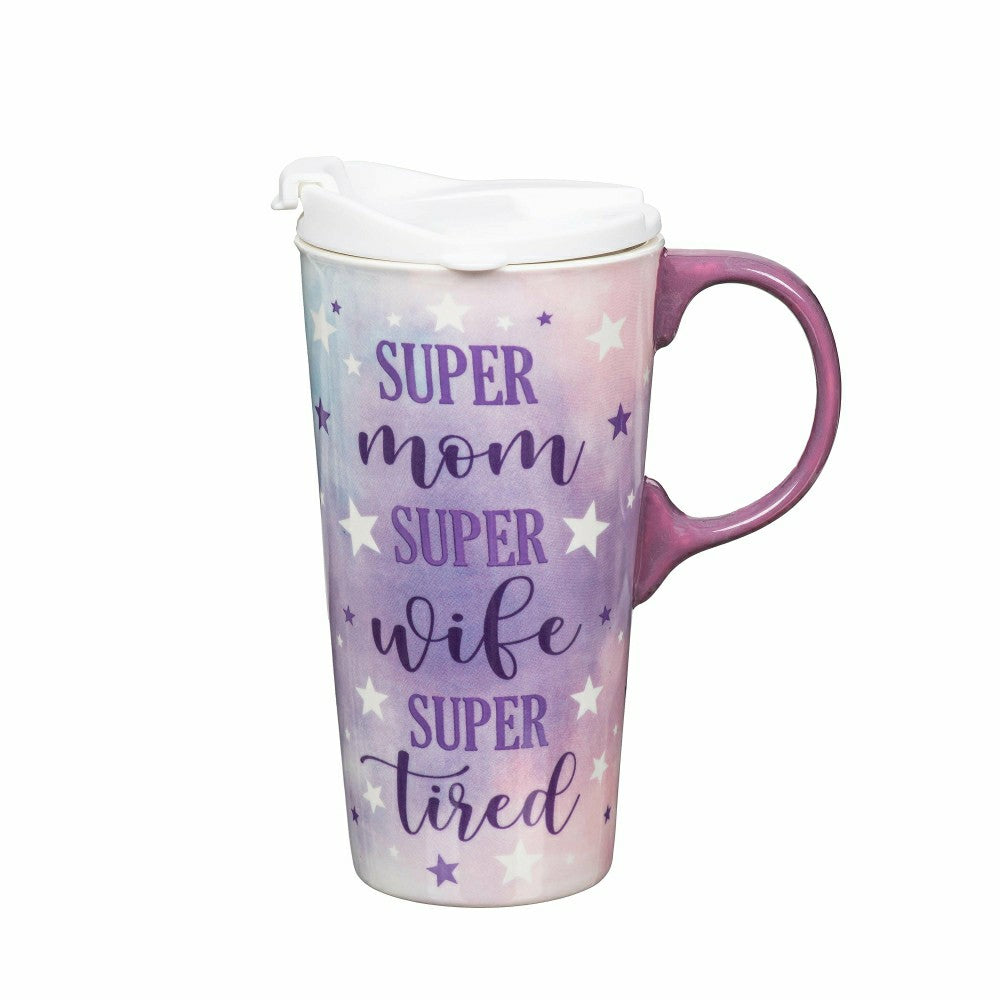 Plow & Hearth Super Mom Super Wife Super Tired Ceramic Perfect Cup and Compact Tote