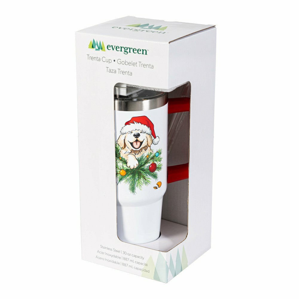 Plow & Hearth Heartfelt Cheer Tumbler Stainless-Steel Trenta Cup w/ Straw, Dog, 30oz