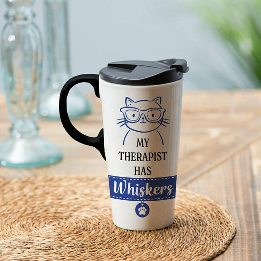 Plow & Hearth My Therapist Has Whiskers Ceramic Perfect Cup, 17oz, Gift Box