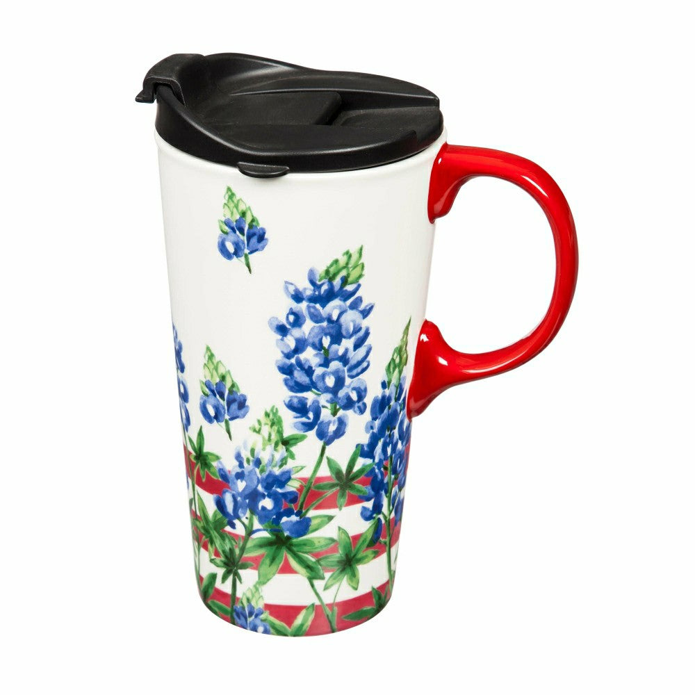 Plow & Hearth American Classic Travel Cup Ceramic Perfect Cup, Floral Garden, With T