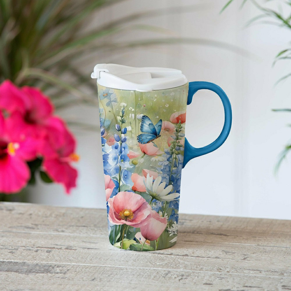 Plow & Hearth Wildflowers Ceramic Perfect Cup, 17oz, Gift Box