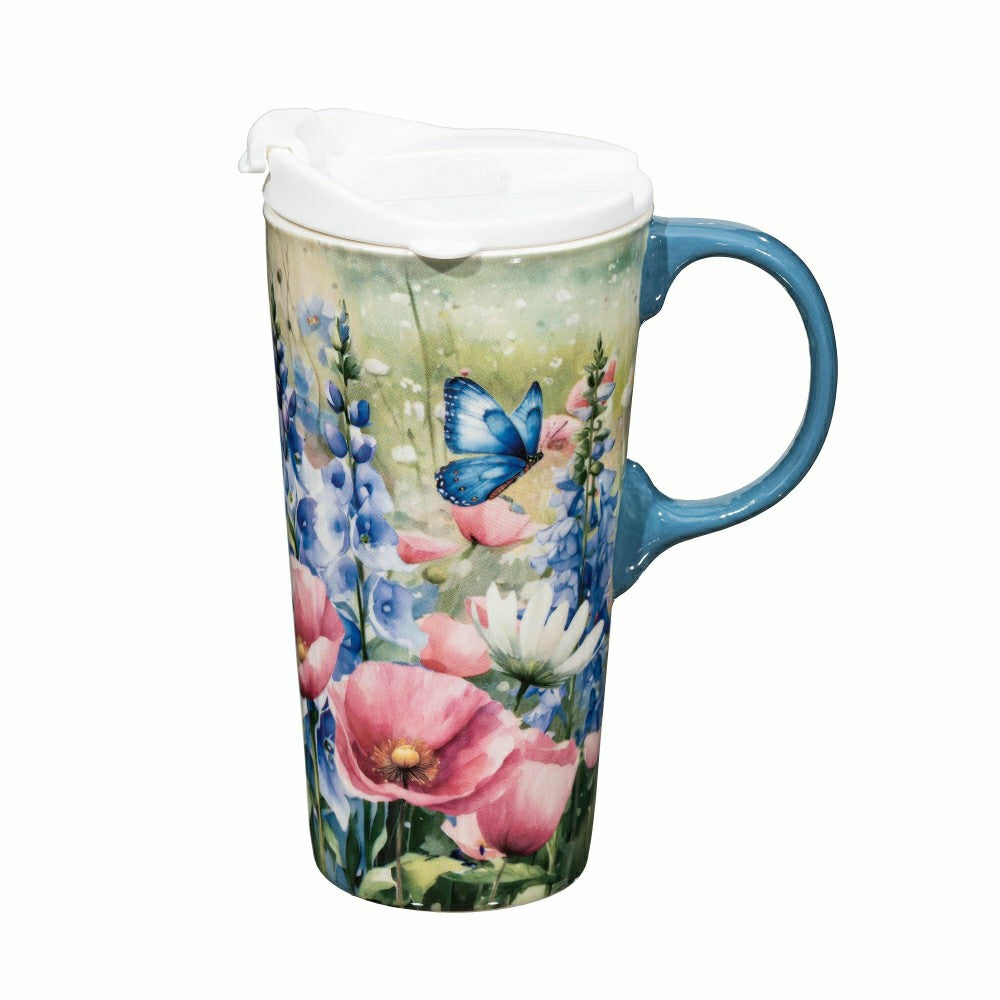 Plow & Hearth Wildflowers Ceramic Perfect Cup, 17oz, Gift Box