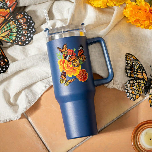 Plow & Hearth Harvest Blossom Mariposa Melody Monarch Canyon Cup, Double Wall Stainl