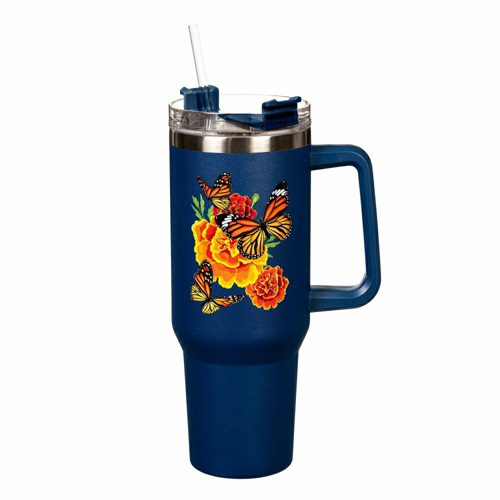 Plow & Hearth Harvest Blossom Mariposa Melody Monarch Canyon Cup, Double Wall Stainl