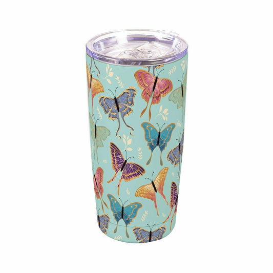 Plow & Hearth Harvest Blossom Luna Moths Double Wall Stainless Steel Tumbler, 20oz,