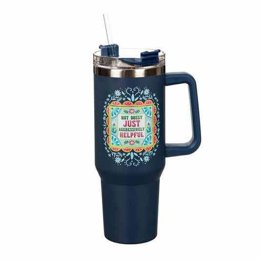 Plow & Hearth Not Bossy Canyon Cup, Double Wall Stainless Steel w/ Straw, 40oz, Gift
