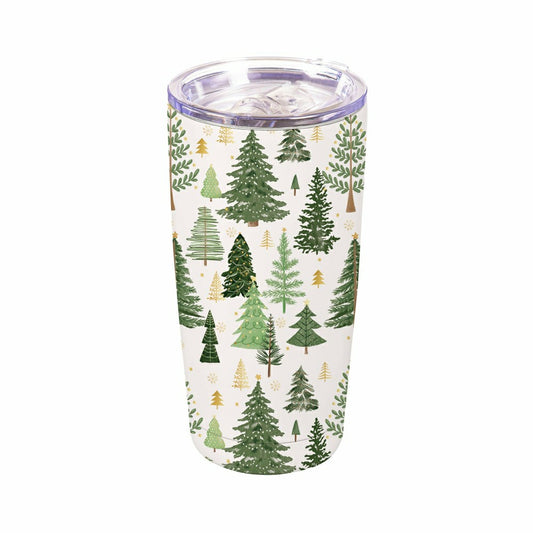 Plow & Hearth Shades of Emerald Tumbler Stainless-Steel, Forest Trees, 20oz, Gift Bo