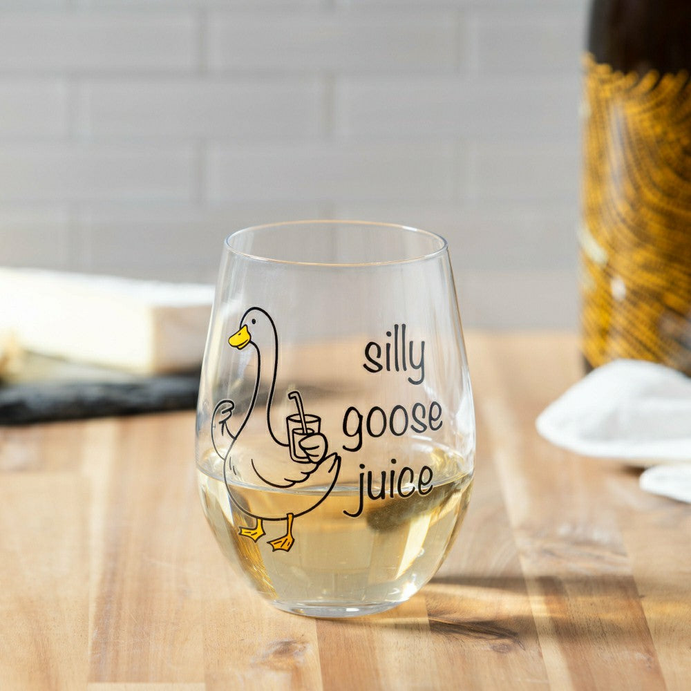 Plow & Hearth Just for Laughs Wine Glass Stemless, "Silly Goose Juice", 17oz, Gift B