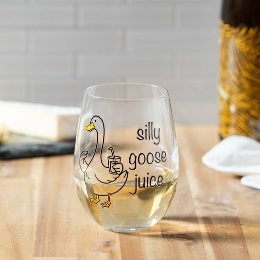 Plow & Hearth Just for Laughs Wine Glass Stemless, "Silly Goose Juice", 17oz, Gift B