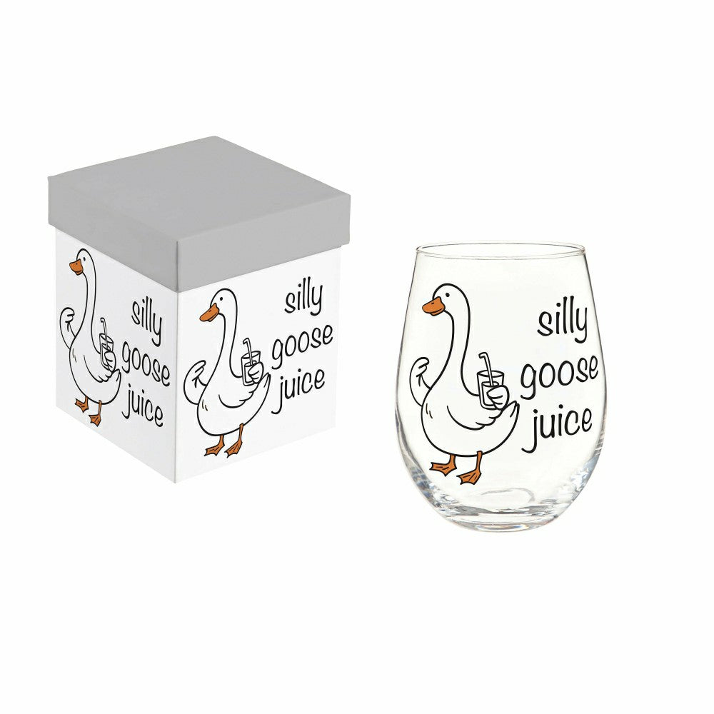 Plow & Hearth Just for Laughs Wine Glass Stemless, "Silly Goose Juice", 17oz, Gift B