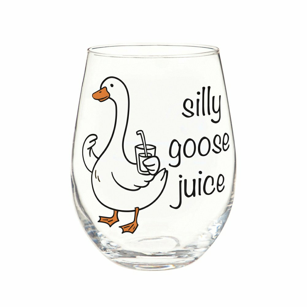 Plow & Hearth Just for Laughs Wine Glass Stemless, "Silly Goose Juice", 17oz, Gift B