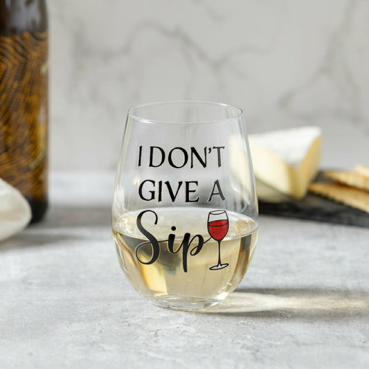 Plow & Hearth Just for Laughs Wine Glass Stemless, "I Don't Give A Sip", 17oz, Gift