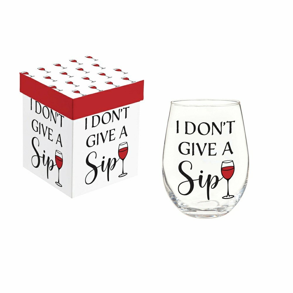 Plow & Hearth Just for Laughs Wine Glass Stemless, "I Don't Give A Sip", 17oz, Gift