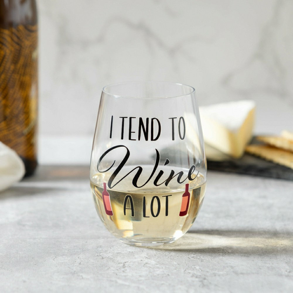 Plow & Hearth Just for Laughs Wine Glass Stemless, "I Tend To Wine A Lot", 17oz, Gif