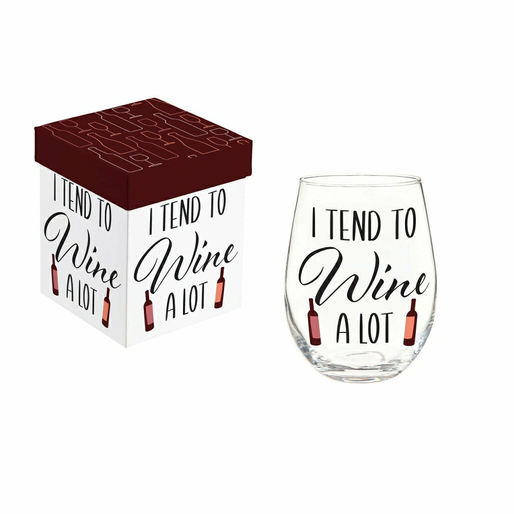 Plow & Hearth Just for Laughs Wine Glass Stemless, "I Tend To Wine A Lot", 17oz, Gif