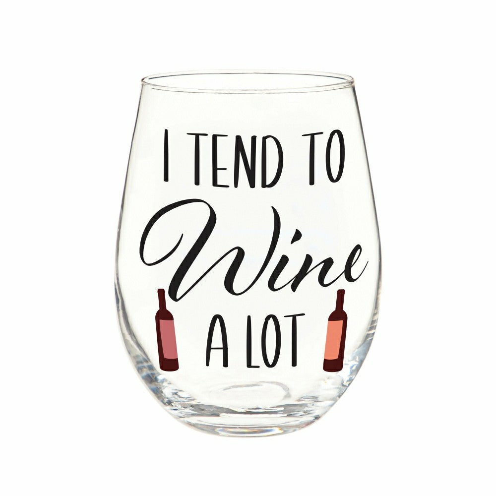 Plow & Hearth Just for Laughs Wine Glass Stemless, "I Tend To Wine A Lot", 17oz, Gif
