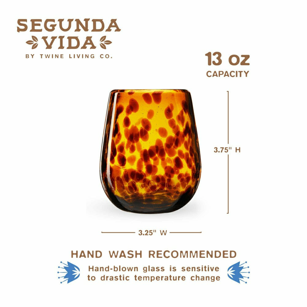 Plow & Hearth Segunda Vida Tortuga Stemless Wine Glasses