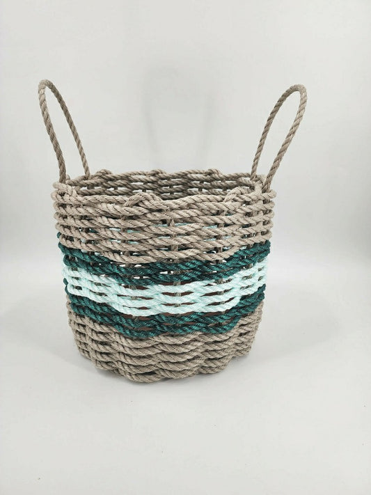Plow & Hearth Authentic Maine Lobster Rope Storage Basket Tan and Seafoam, Accent co