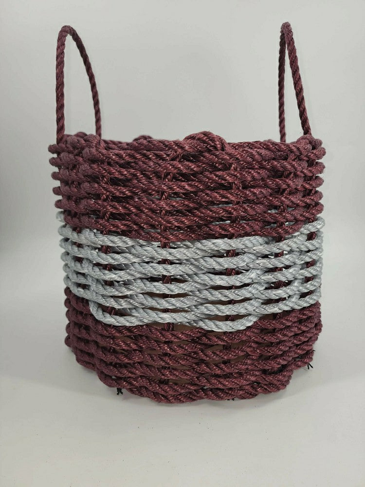 Plow & Hearth Authentic Maine Lobster Rope Storage Basket Burgundy and Light Gray