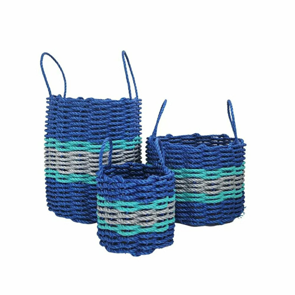 Plow & Hearth Authentic Maine Lobster Rope Storage Basket Blue and Light Gray with T