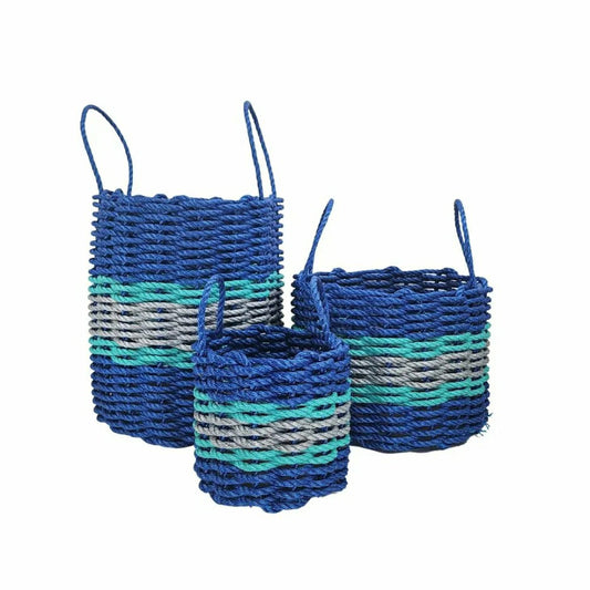Plow & Hearth Authentic Maine Lobster Rope Storage Basket Blue and Light Gray with T