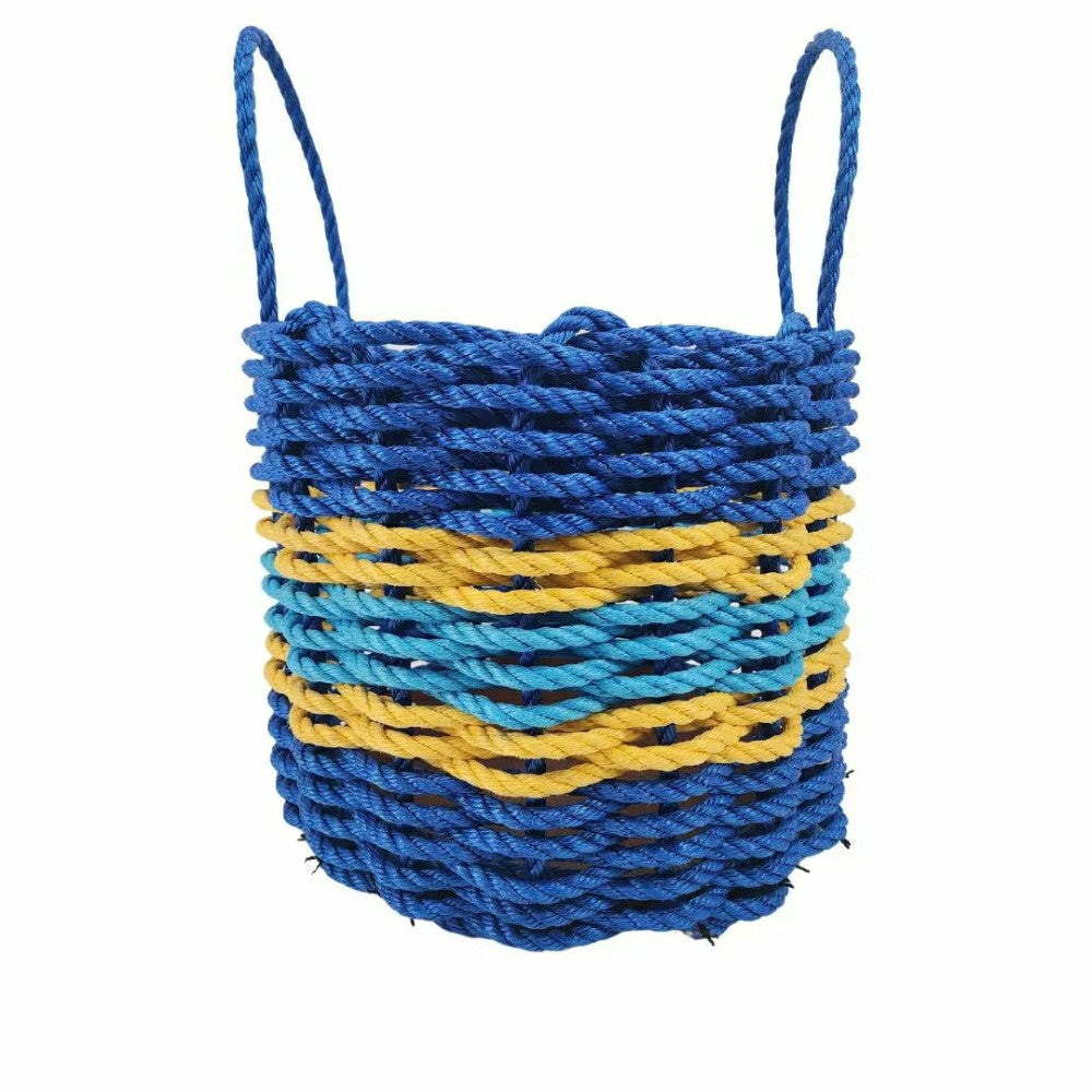Plow & Hearth Authentic Maine Lobster Rope Storage Basket Two Tone Blue with yellow