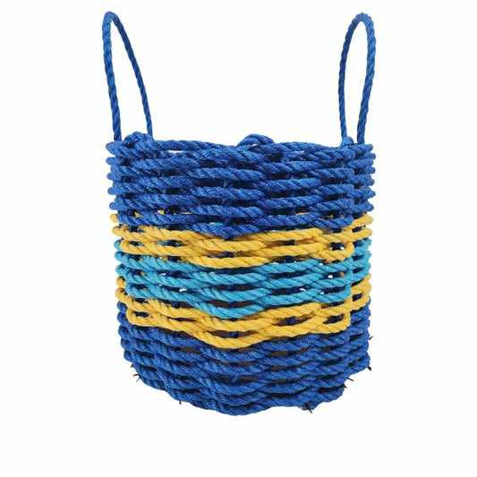 Plow & Hearth Authentic Maine Lobster Rope Storage Basket Two Tone Blue with yellow