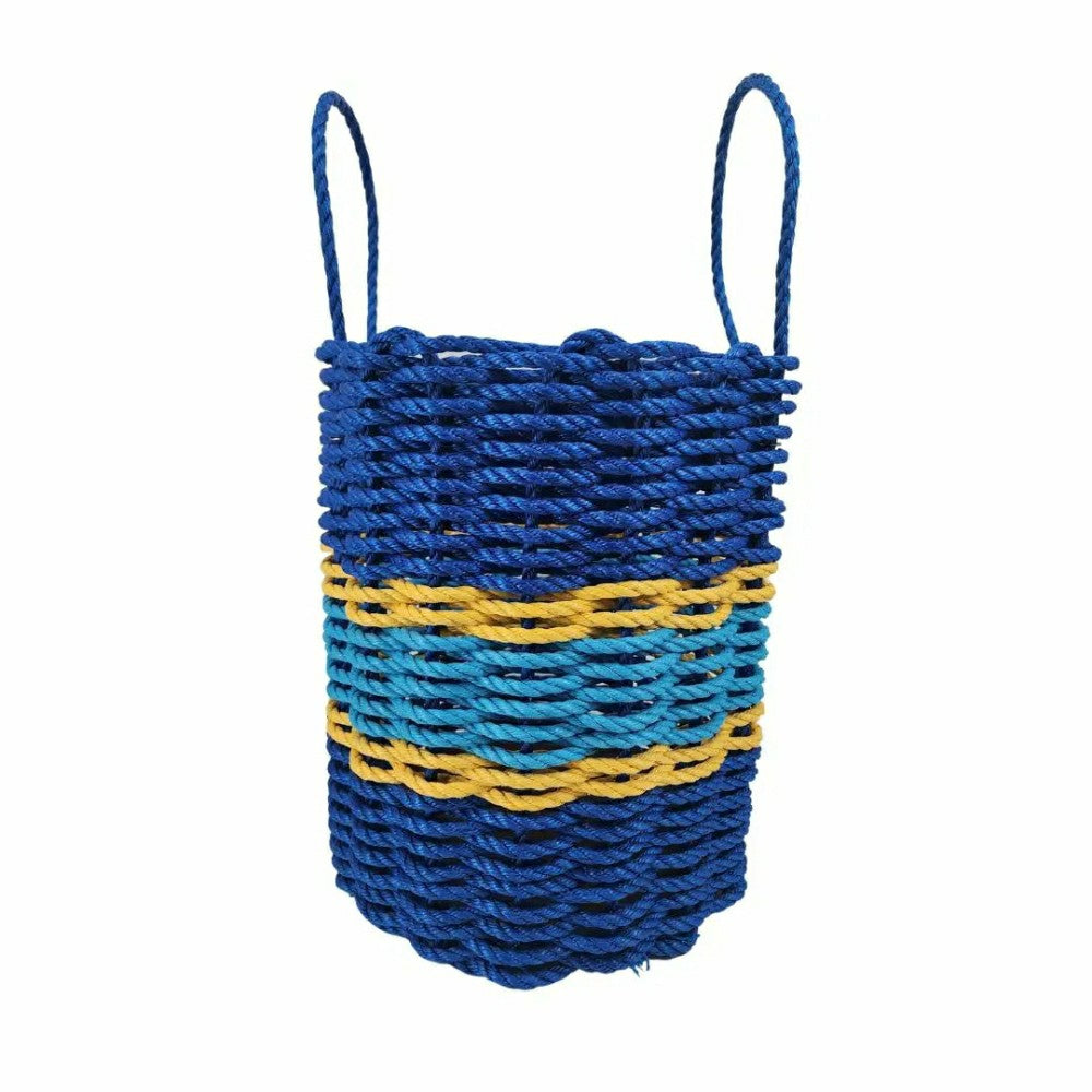 Plow & Hearth Authentic Maine Lobster Rope Storage Basket Two Tone Blue with yellow