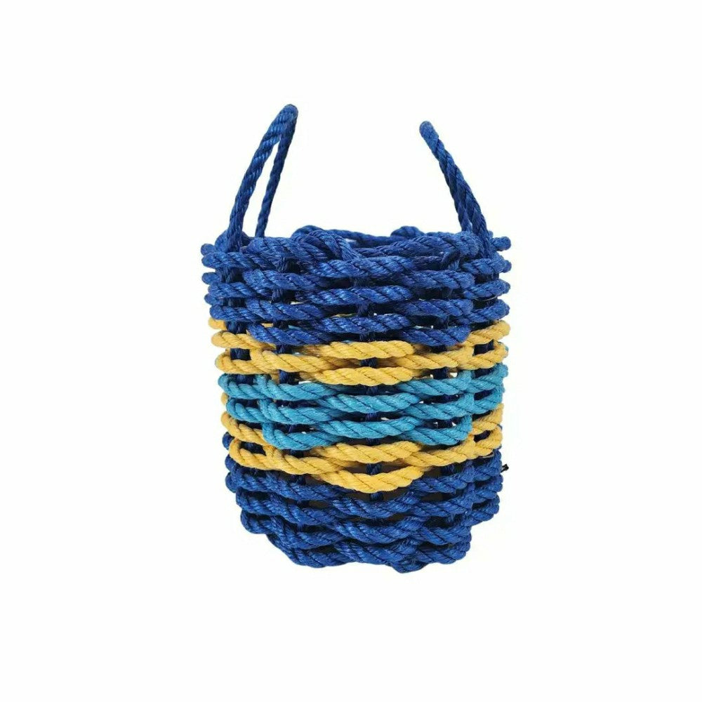 Plow & Hearth Authentic Maine Lobster Rope Storage Basket Two Tone Blue with yellow