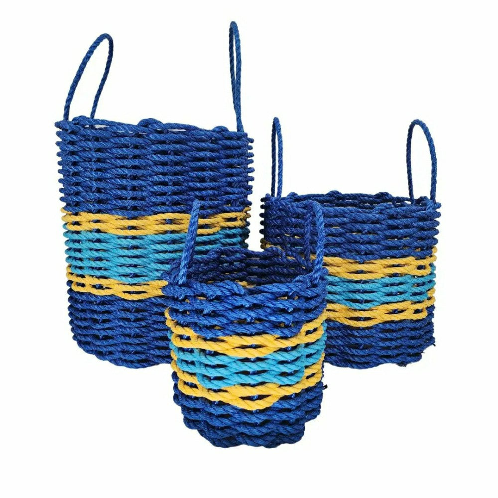 Plow & Hearth Authentic Maine Lobster Rope Storage Basket Two Tone Blue with yellow