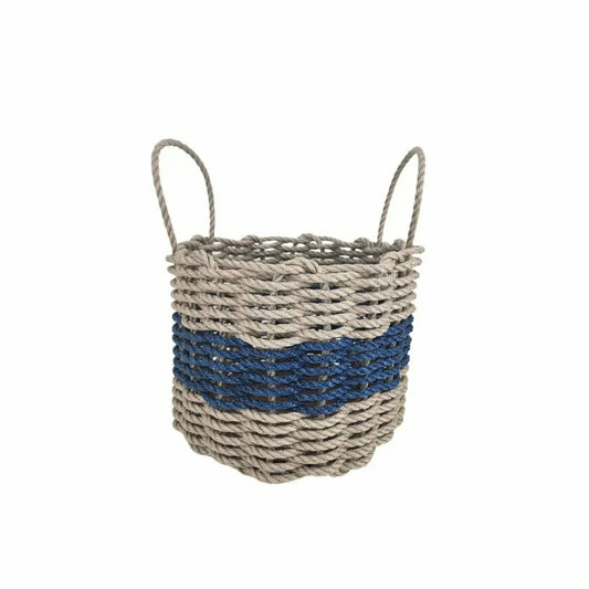 Plow & Hearth Authentic Maine Lobster Rope Storage Basket Tan and Navy Blue