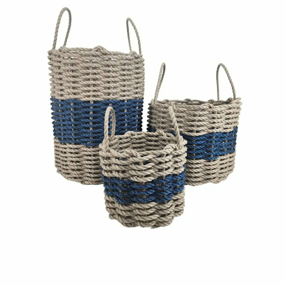 Plow & Hearth Authentic Maine Lobster Rope Storage Basket Tan and Navy Blue
