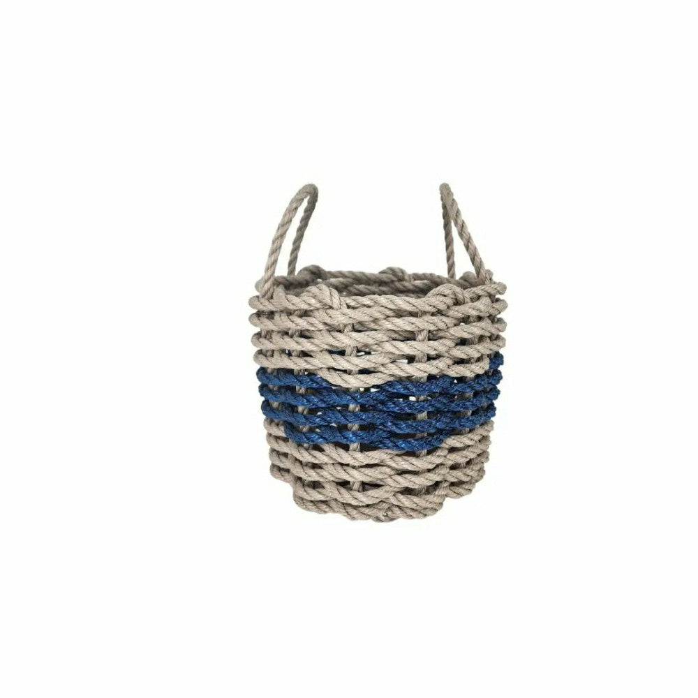 Plow & Hearth Authentic Maine Lobster Rope Storage Basket Tan and Navy Blue