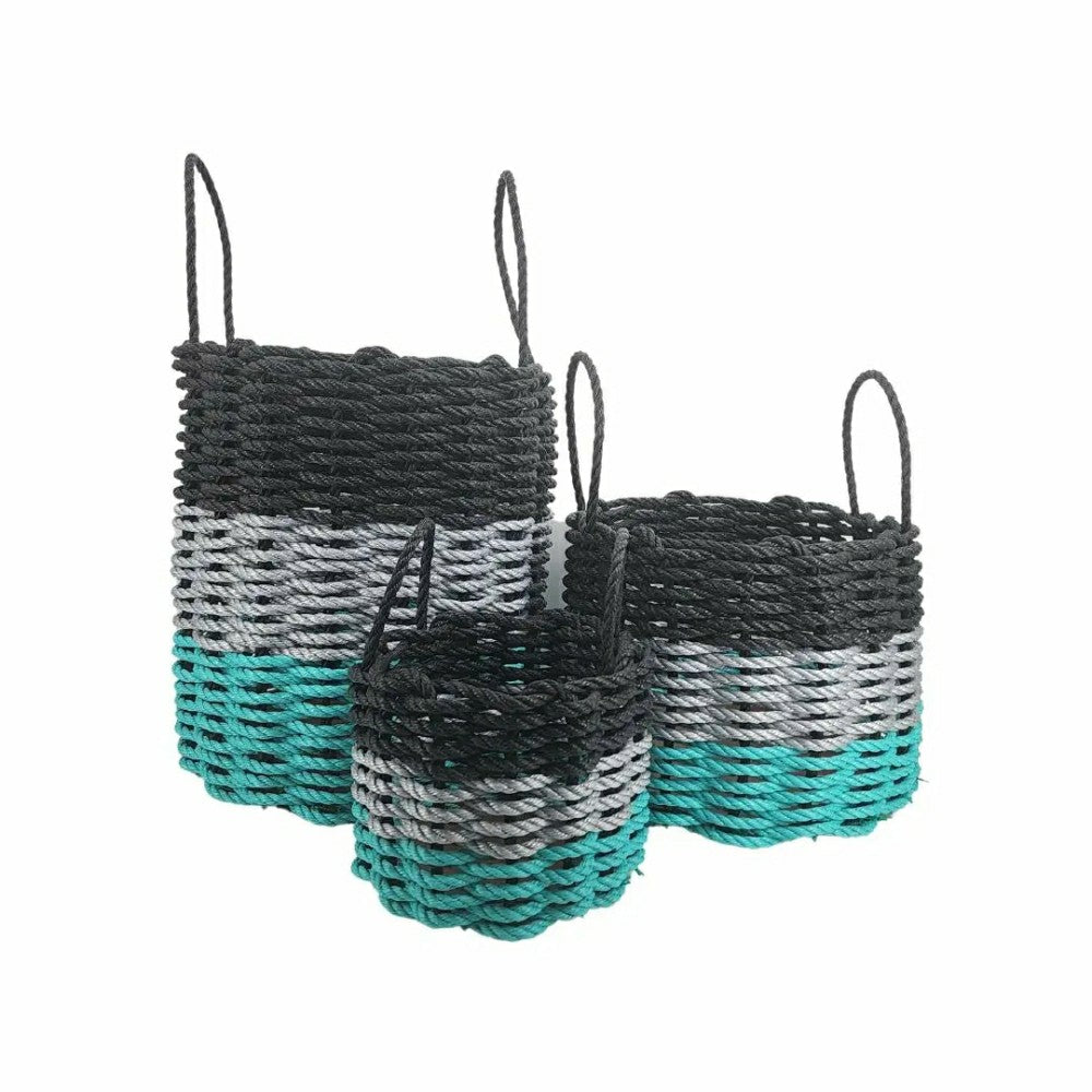 Plow & Hearth Authentic Maine Lobster Rope Storage Basket Teal, Gray, Black