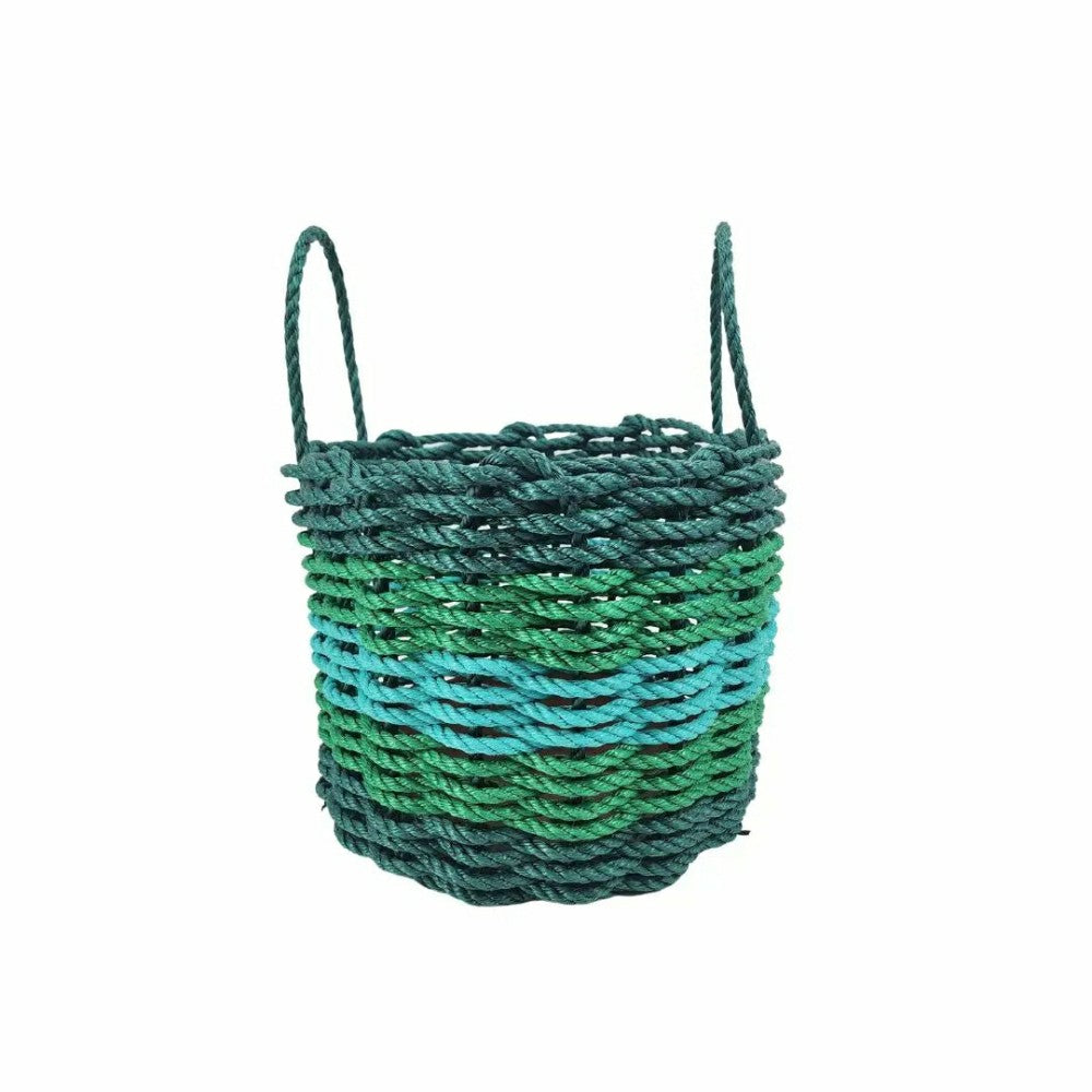 Plow & Hearth Five Stripe Rope Storage Basket Hunter Green, Green, Teal
