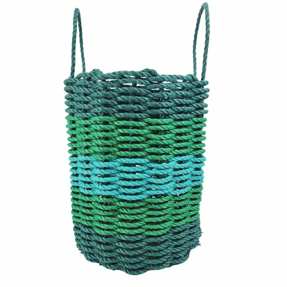 Plow & Hearth Five Stripe Rope Storage Basket Hunter Green, Green, Teal