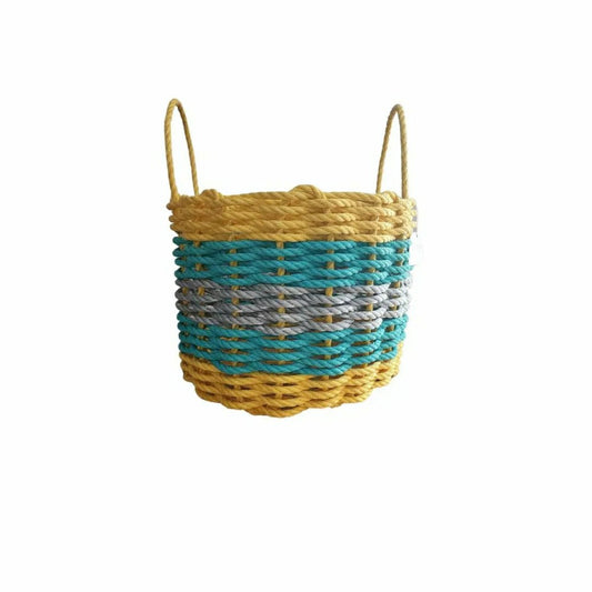Plow & Hearth Five Stripe Rope Storage Basket Yellow, Teal & Gray