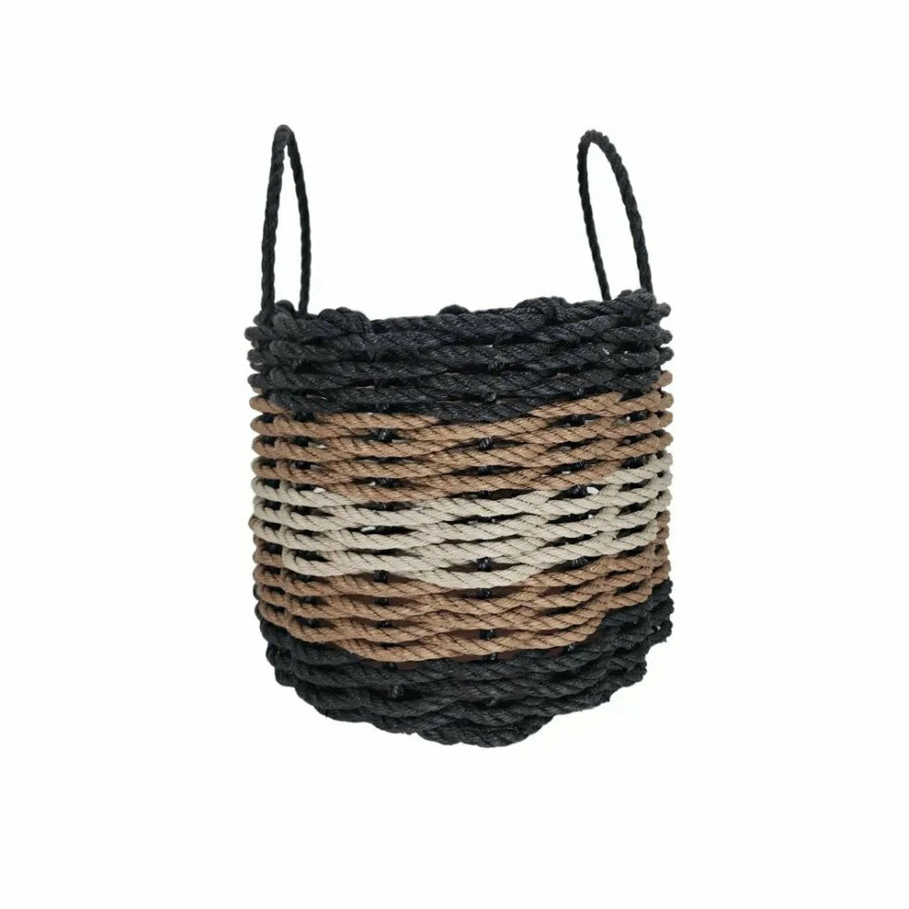 Plow & Hearth Five Stripe Rope Storage Basket Black, Brown and Tan