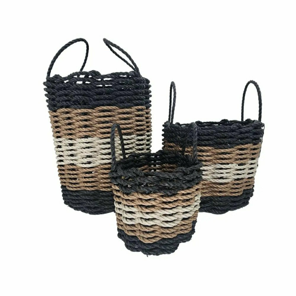 Plow & Hearth Five Stripe Rope Storage Basket Black, Brown and Tan
