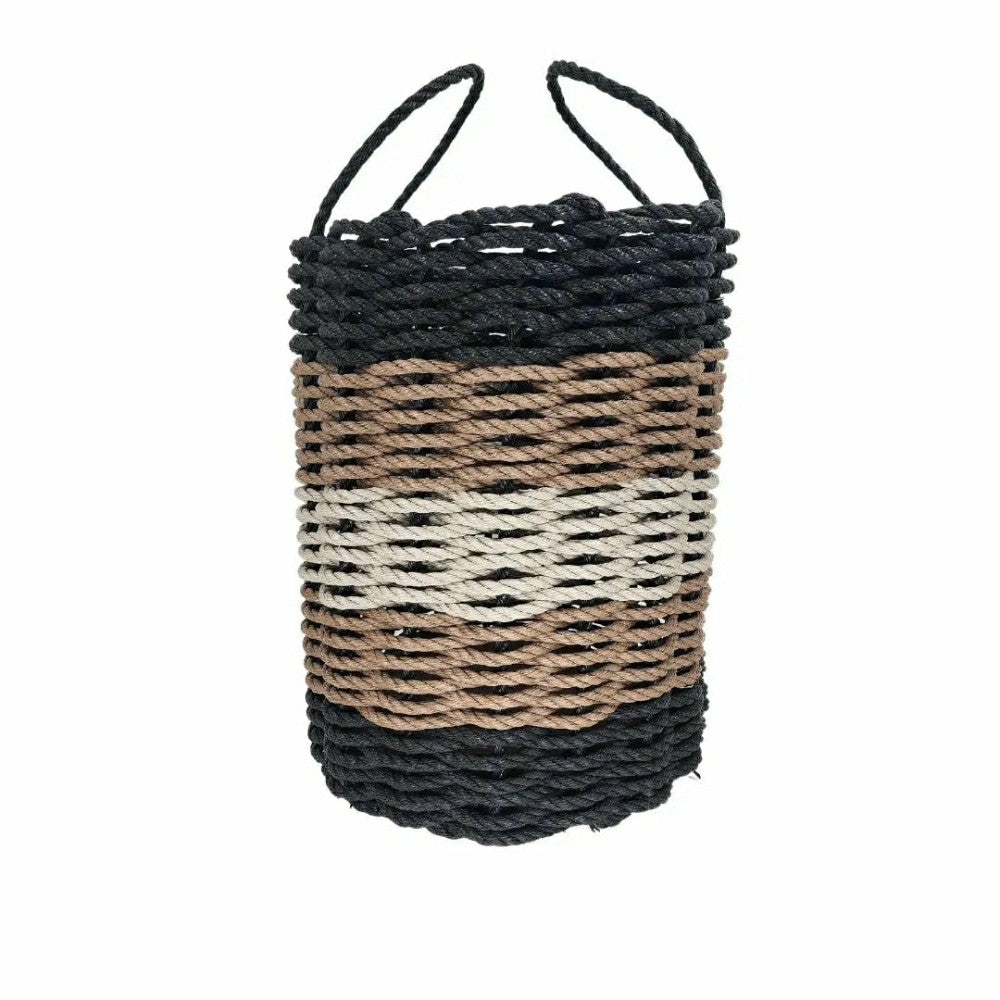 Plow & Hearth Five Stripe Rope Storage Basket Black, Brown and Tan