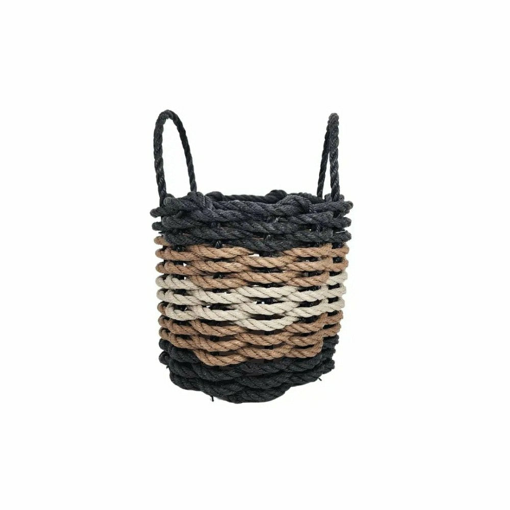 Plow & Hearth Five Stripe Rope Storage Basket Black, Brown and Tan