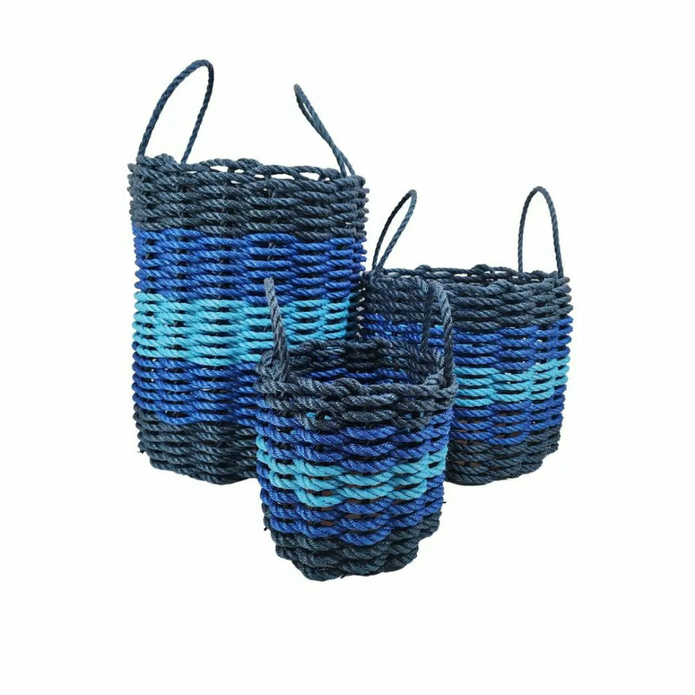 Plow & Hearth Five Stripe Rope Storage Basket Navy Blue, Blue, Light Blue