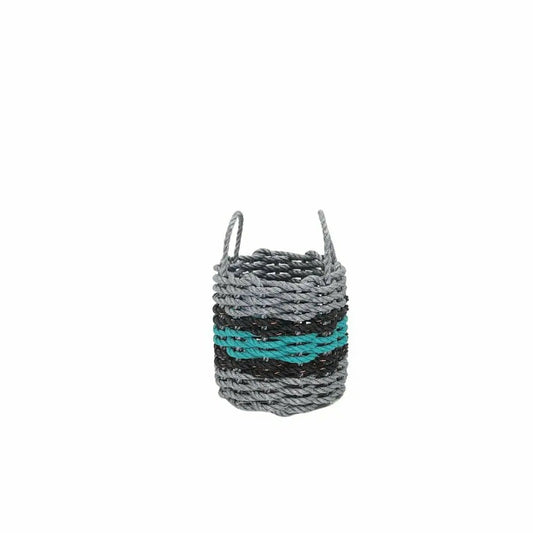 Plow & Hearth Lobster Rope Basket Light Gray and Teal, Black Accents