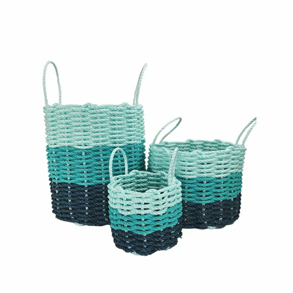 Plow & Hearth Lobster Rope Storage Basket Navy Blue, Teal, Seafoam