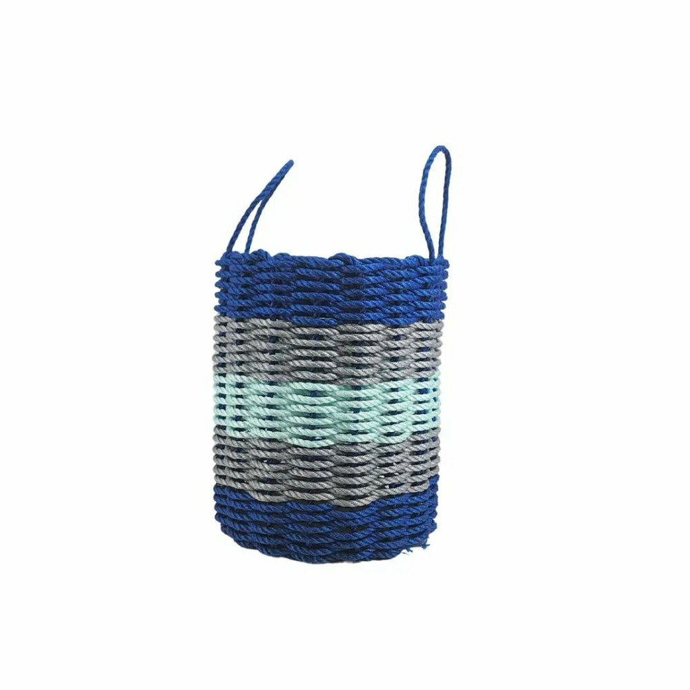 Plow & Hearth Five Stripe Rope Storage Basket Blue, Gray and Seafoam