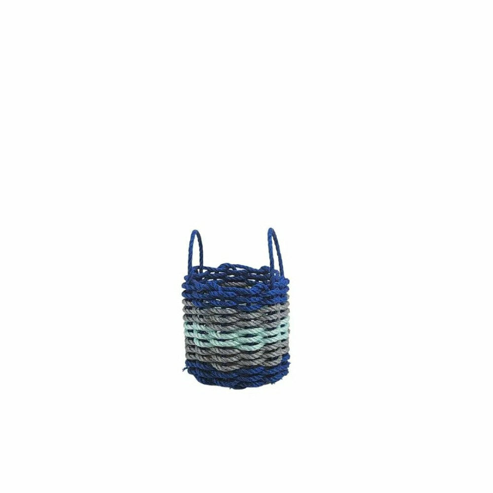 Plow & Hearth Five Stripe Rope Storage Basket Blue, Gray and Seafoam