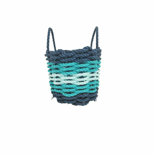 Plow & Hearth Five Stripe Rope Storage Basket Navy Blue, Teal & Seafoam